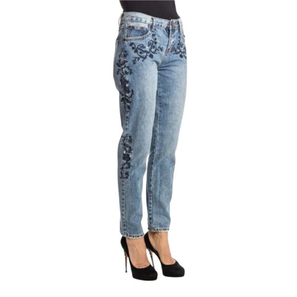 One Teaspoon Floral Embroidered Jeans Straight Light Wash Lola Awe I Size: 30 - Picture 1 of 11